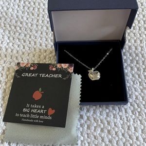 Silver Initial E Apple Necklace